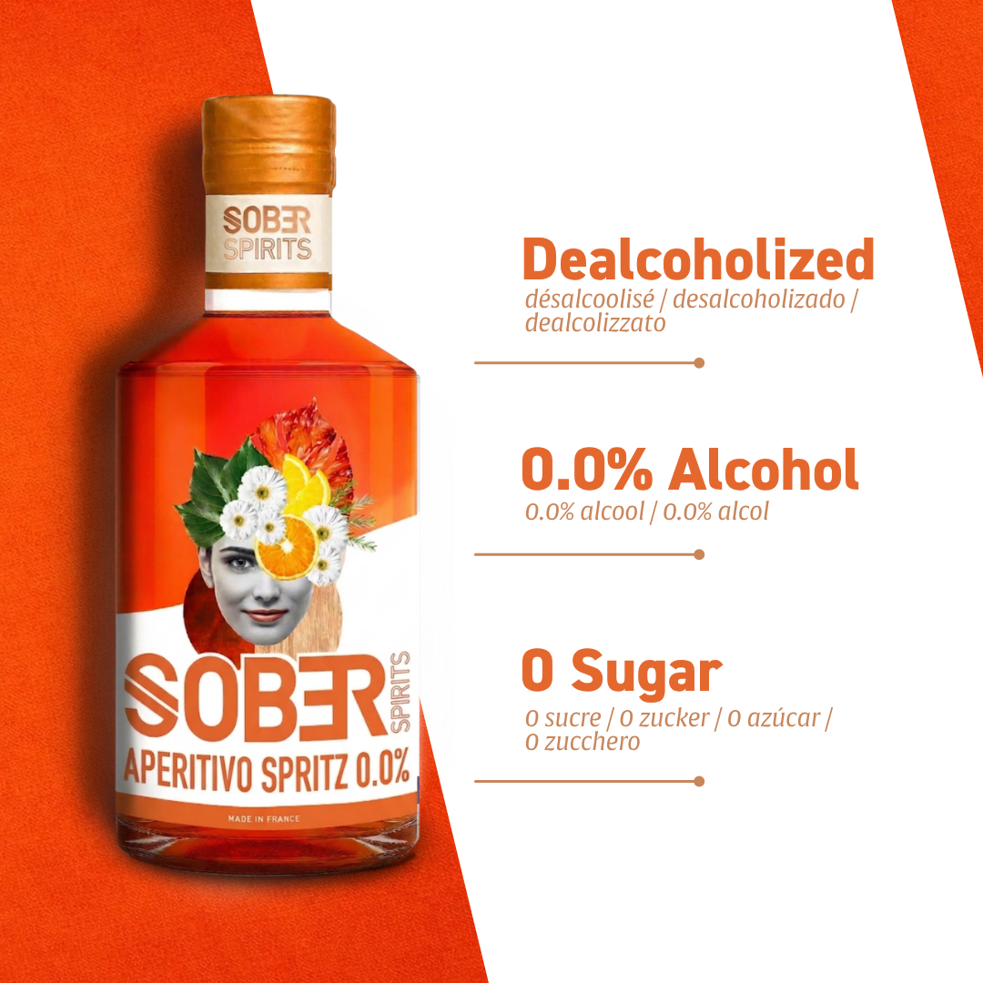 Bottle of Sober Spirits Aperitivo Spritz 0.0%, alcohol-free — blood orange, bitter orange and rhubarb